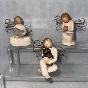 Lot of 3 Willow Tree Figures Pets Angels of Kindness, Miracles, Comfort, dog cat